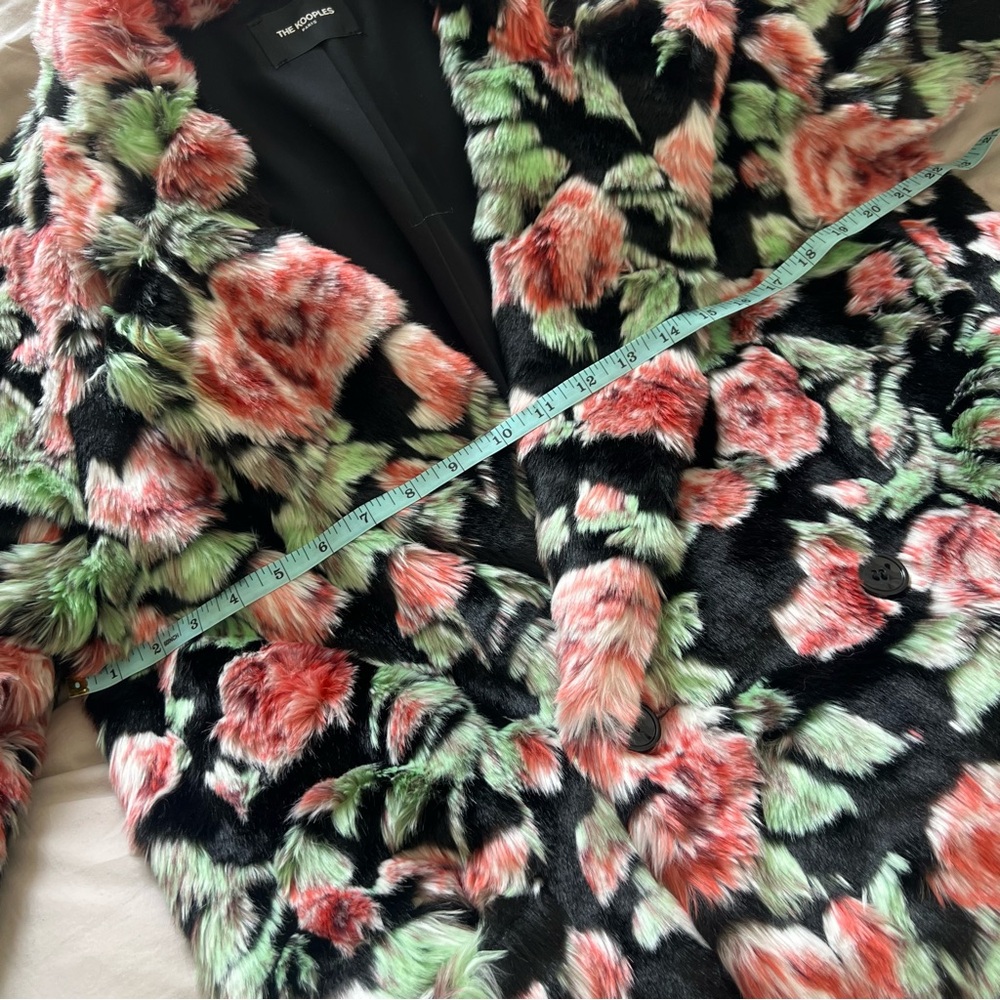 NWOT! The Kooples Neon Rose Floral-Print Faux-Fur Coat - Picture 13 of 13